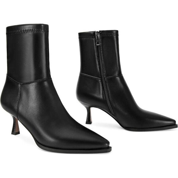 Women Black Dressy Ankle Boots Pointed Toe Side Zipper Kitten Heel Booties - Picture 4 of 7